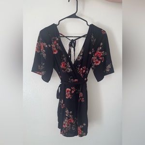 Black Floral Short Sleeve Romper